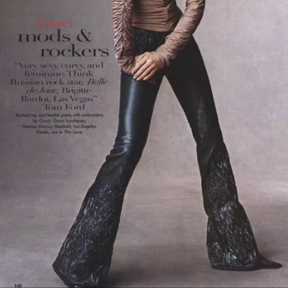 TOM FORD for Gucci Green Embroidered Leather Pants - Picture 7 of 8